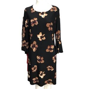 Tommy Hilfiger Shift Dress Black Bronze Floral Long Sleeved Knee Length Size 10